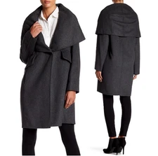 DEREK LAM 10 CROSBY Wool Blend Shawl Cape Coat Gray Size 12