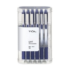 Gel Pens, Retractable, Fine Point, 0.5 mm, Gray Barrel, Blue Ink, Pack Of 12