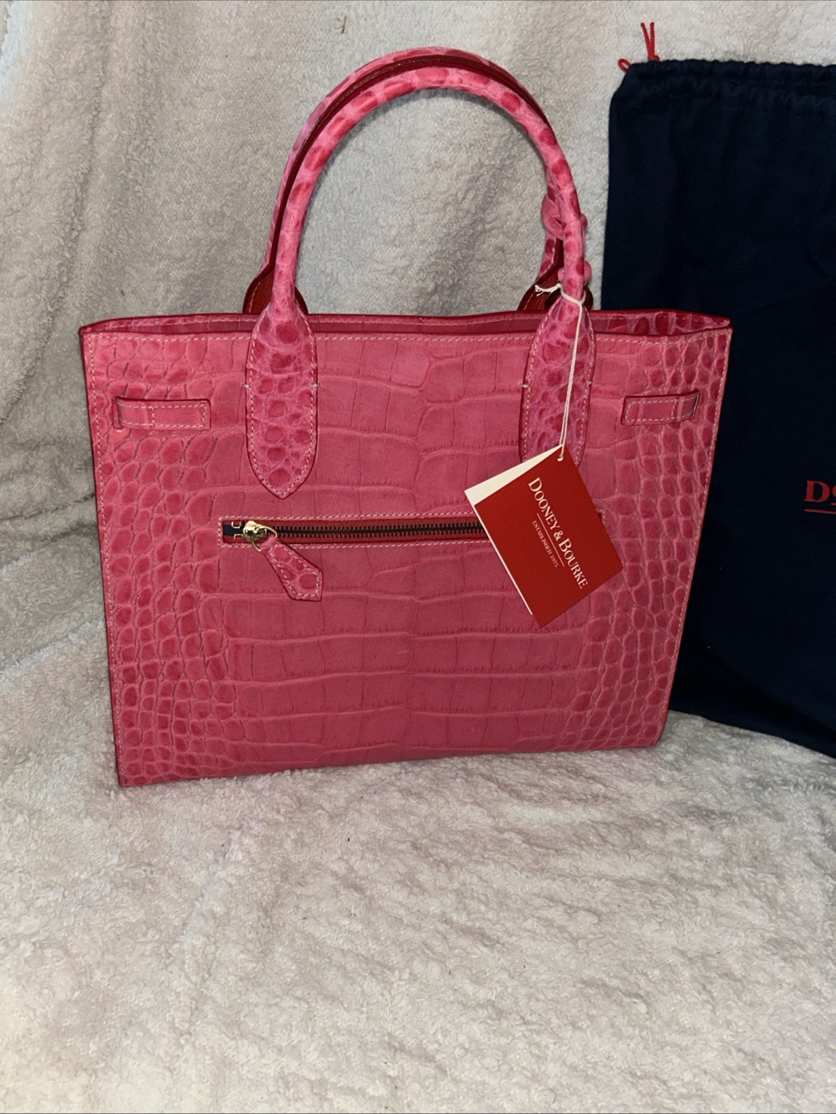 Vintage Dooney and Bourke pink crocodile Tassel bag With original box NEW! WOW image 5