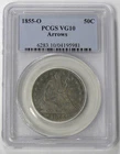 1855-O VG-10  SEATED LIBERTY (50c) HALF DOLLAR - PCGS BETTER DATE - SEE PICTURES