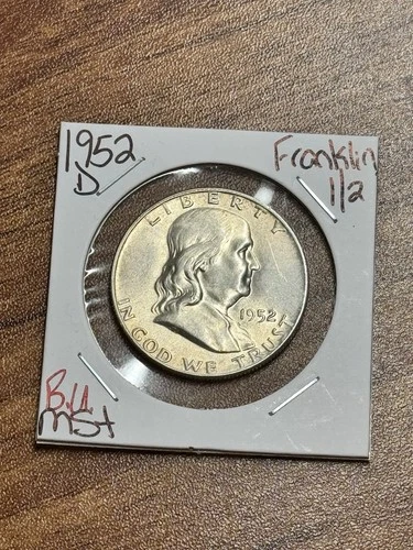 1952 D Franklin Silver Half Dollar BU Uncirculated MS++ US 50c Coin (Raw18129)