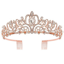 Rose Gold Crystal Tiara Crown Headband Princess Elegant Crown with combs for Wom