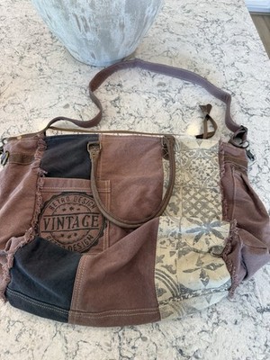 New Myra Bag Retro Print Upcycled Hobo Weekender Retro Canvas Hand Tote Bag