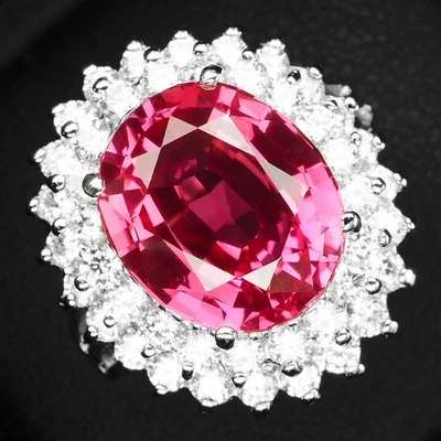 Exquises bagues en or blanc en argent sterling 925 saphir Padparadscha rose 7... - Photo 1/4