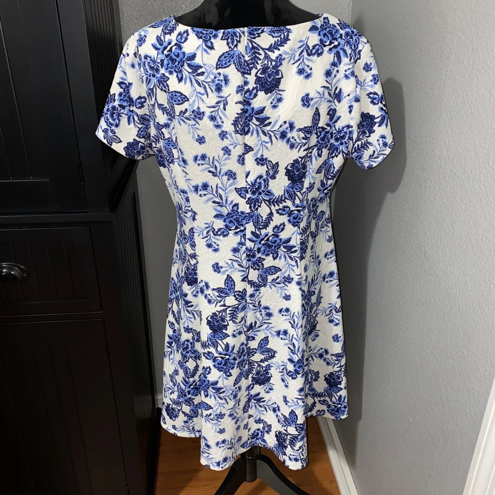 Abito donna ALYX taglia 16 blu bianco floreale aderente e svasato Cottagecore Y2K classico