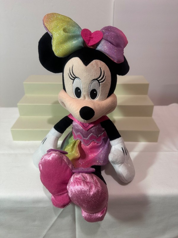 Disney Junior Rainbow Minnie Mouse Sparkle & Sing Light Up Bow 13" Plush [Works]