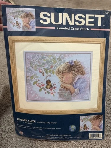 Sunset Cross Stitch Kit Tender Gaze Girl Butterfly Kathy Fincher 13698 Complete