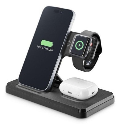 Cellularline 3in1 Wireless Charger Triple Ladestation Schwarz Qi Ladegerät