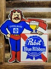 VINTAGE PABST PORCELAIN SIGN OLD BLUE RIBBON BEER MILWAUKEE BREWING ALE TAP BAR