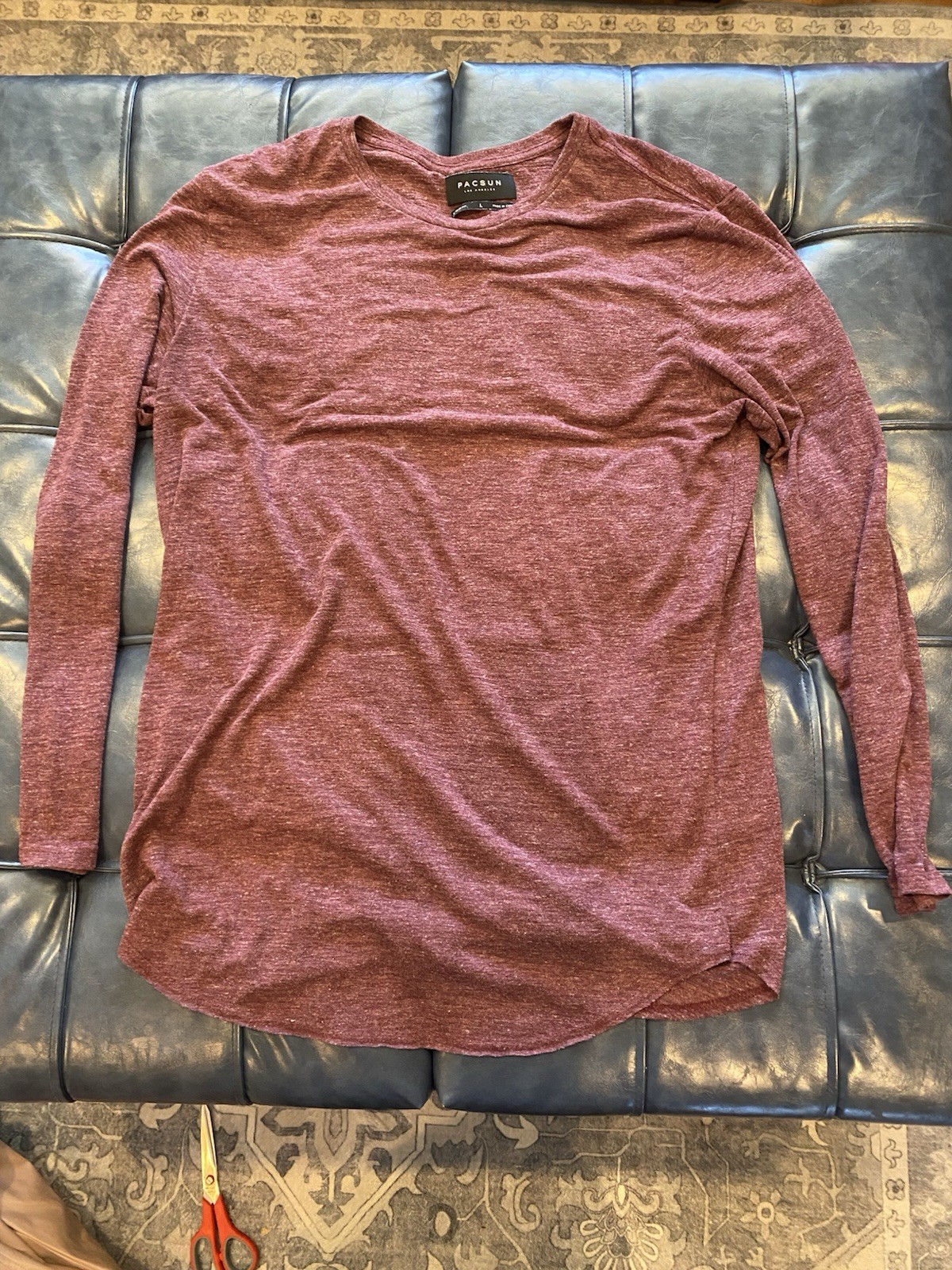 PacSun Scallop Fit Men’s L Long Sleeve Tee Heather Maroon Burgundy Curved Hem