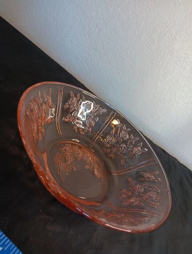 Vintage Sharon Cabbage Rose Pink Federal Depression Glass Serving Bowl Retro