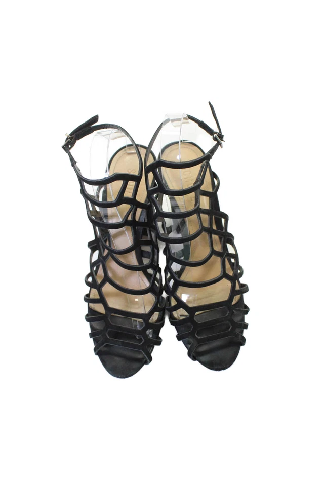 Schutz Mujer Cuero Tirantes Peep Toe Tacones Ultra Altos Negro Talla 9.5 Foto 2 de 4