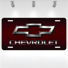 Chevrolet Chevy Bowtie Simulated Polished Chrome Red Carbon Fiber License Plate