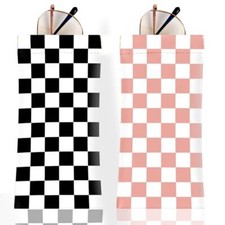 2Pcs Sunglass Eyeglass Glasses Case Soft PU Leather with Cleaning Checkered