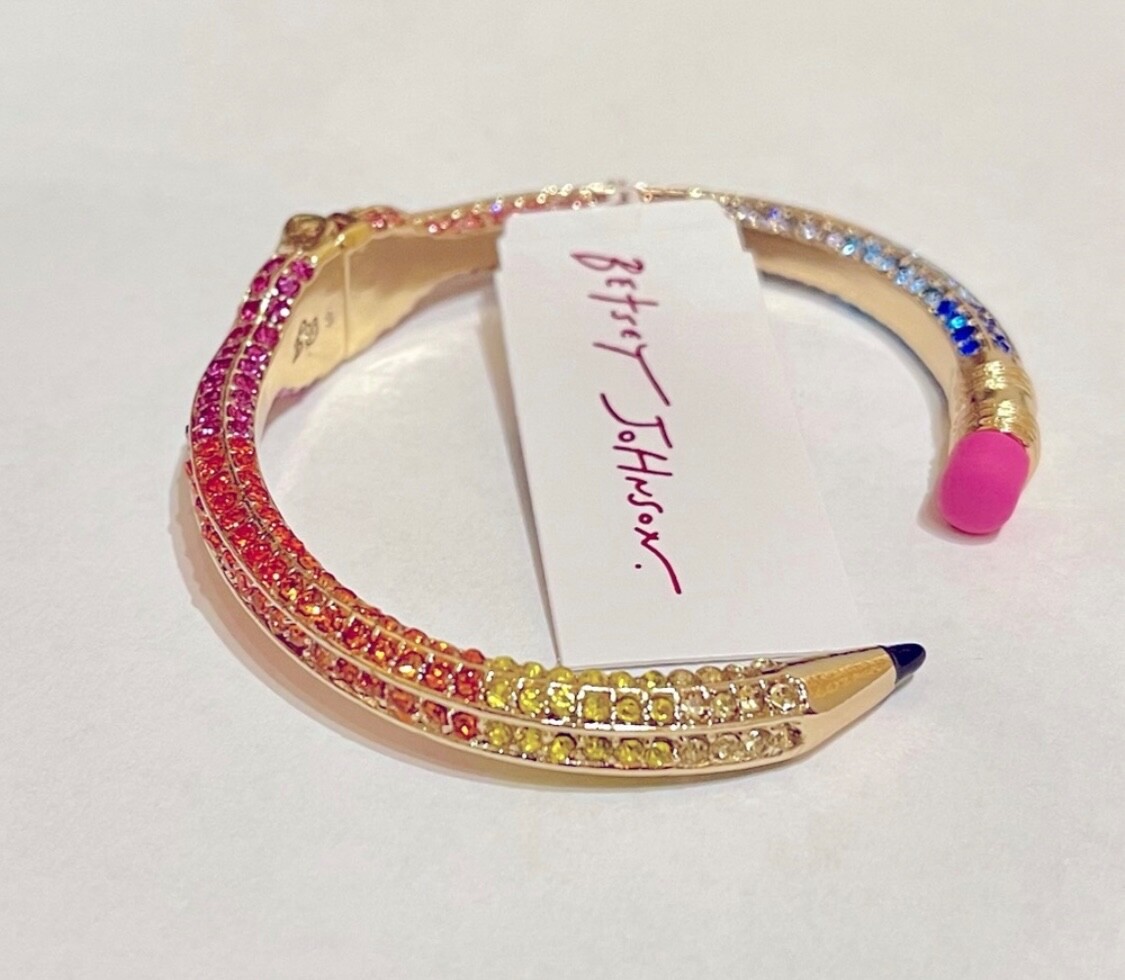 Betsey Johnson Pink and Gold bracelet Accessory Betsey Johnson, Pencil Hinged Bangle, Pink, 6.5 main image 4