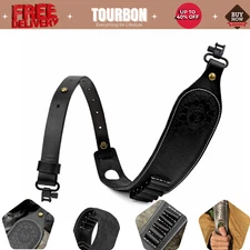 Tourbon Black Leather Gun Sling Rifle Bullets Carry Ammo Belt Strap Swivels Set