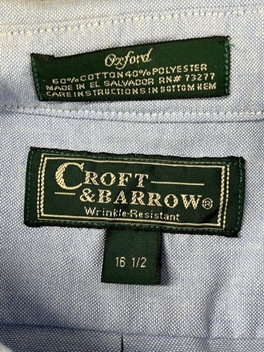 Croft And Barrow Light Blue Easy Care Men's Short Sleeve Shirt Size 16 1/2 - Picture 11 of 15