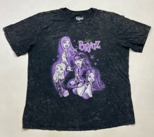 Bratz Graphic T-shirt Women XL Black Acid Wash Logo Purple Short Sleeve
