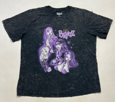 Bratz Graphic T-shirt Women XL Black Acid Wash Logo Purple Short Sleeve
