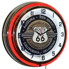 19" Route 66 Sign Double Neon Clock Garage Man Cave Decor (Red)