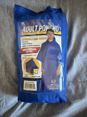 Stearns Poncho Adult Reversible Rain Poncho Universal Wear Waterproof Blue/yllw