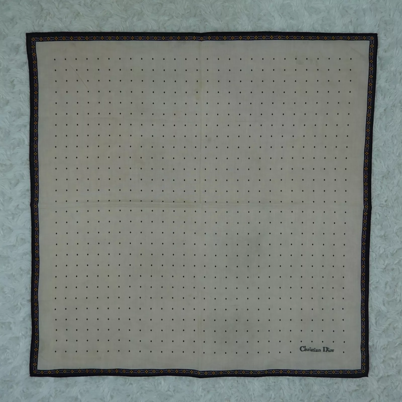 N638 CHRISTIAN DIOR écharpe coton ivoire polkadot foulards poche carré 18