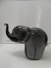 VINTAGE ART GLASS BLACK SILVER CASED ELEPHANT STATUE FIGURINE