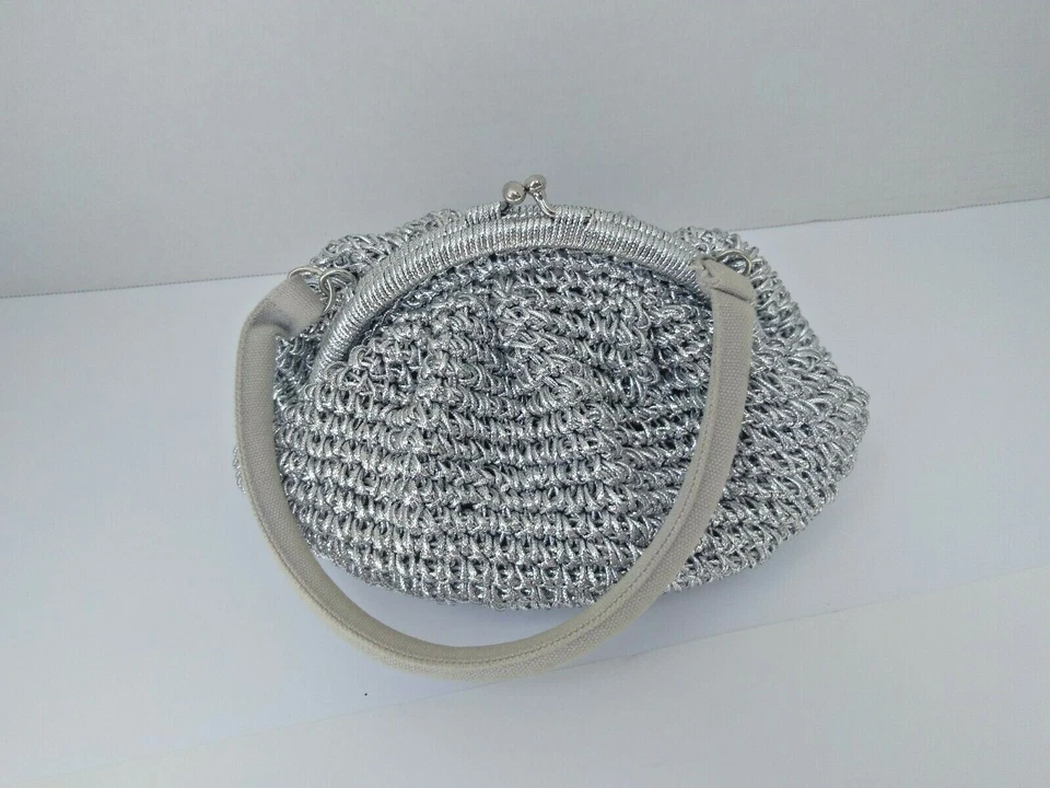 Noa Noa Silver Metallic Looped Mesh Evening Purse - Image 3 of 4