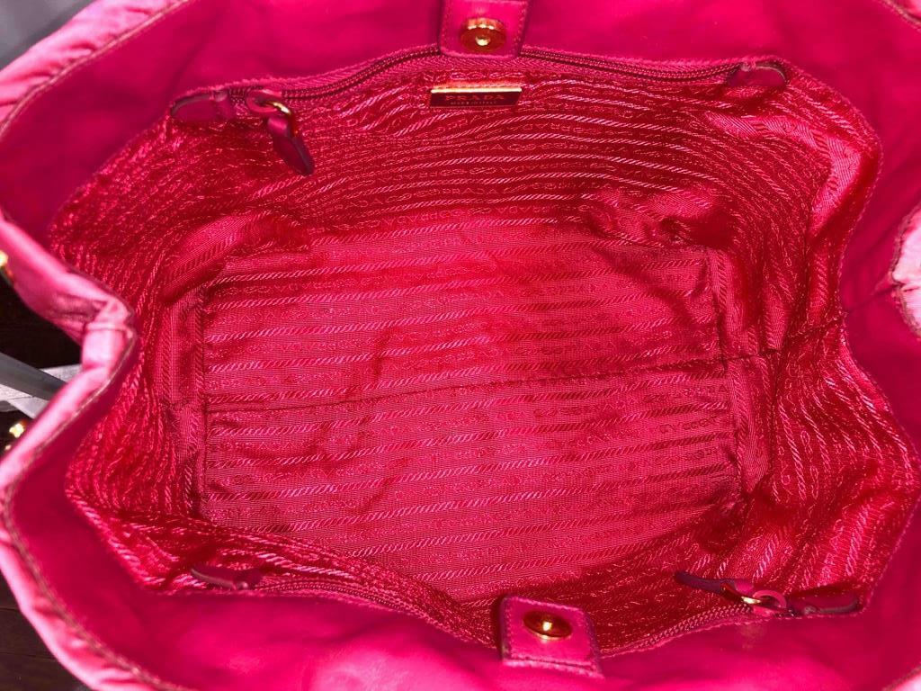 PRADA 3D Rose Punch Pink Satin/ Leather Strap Shoulder Bag PRADA 3D Rose Punch Pink Satin/ Leather Strap Shoulder Bag