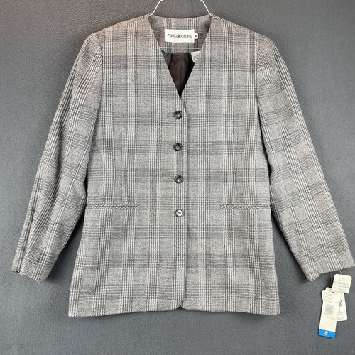 VTG JH Collectibles 100% Wool Blazer Sz 8 NWT Gray Plaid Lined Jacket Stylish