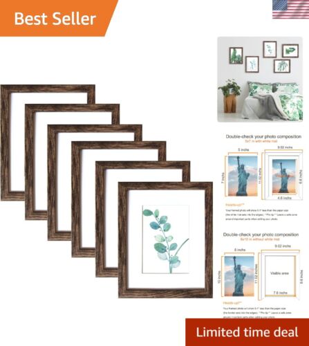 8x10 Picture Frames Rustic Brown Wall Mounting or Tabletop Display, 6PCS