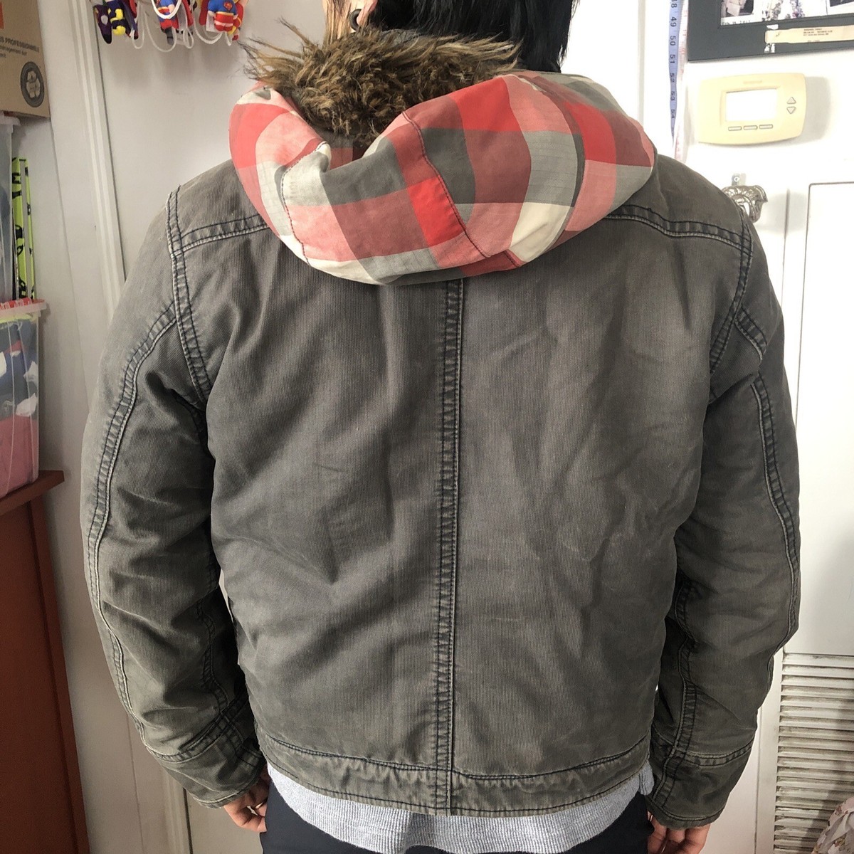 Vintage Y2K Abercrombie & Fitch Red Plaid Faux Fur Trapper Hat Red Buffalo Plaid Trapper Faux Fur Aviator Hat - Warm Bomber  main image 4