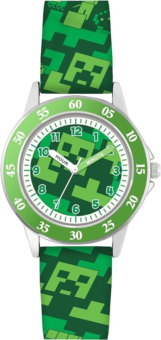 Minecraft Kids Creeper Green Time Teacher Quartz Watch MIN9033