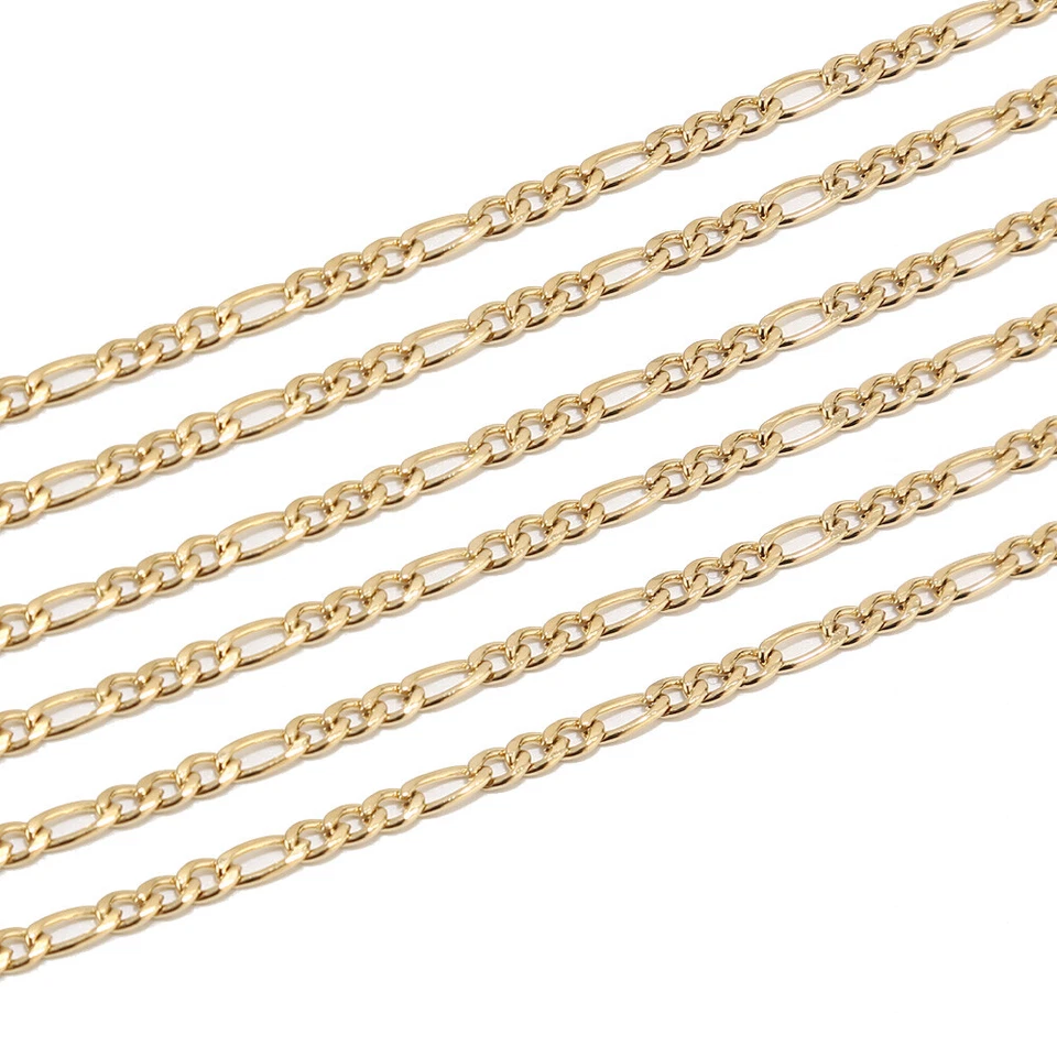 Cadena de oro de acero inoxidable 3 mm de ancho Figaro eslabones cadena fornituras para collares  Foto 3 de 3