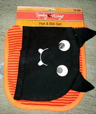 baby BOY BLACK BAT HAT NEW NWT HALLOWEEN WEAR STRIPE BIB HERE FOR CANDY INFANT
