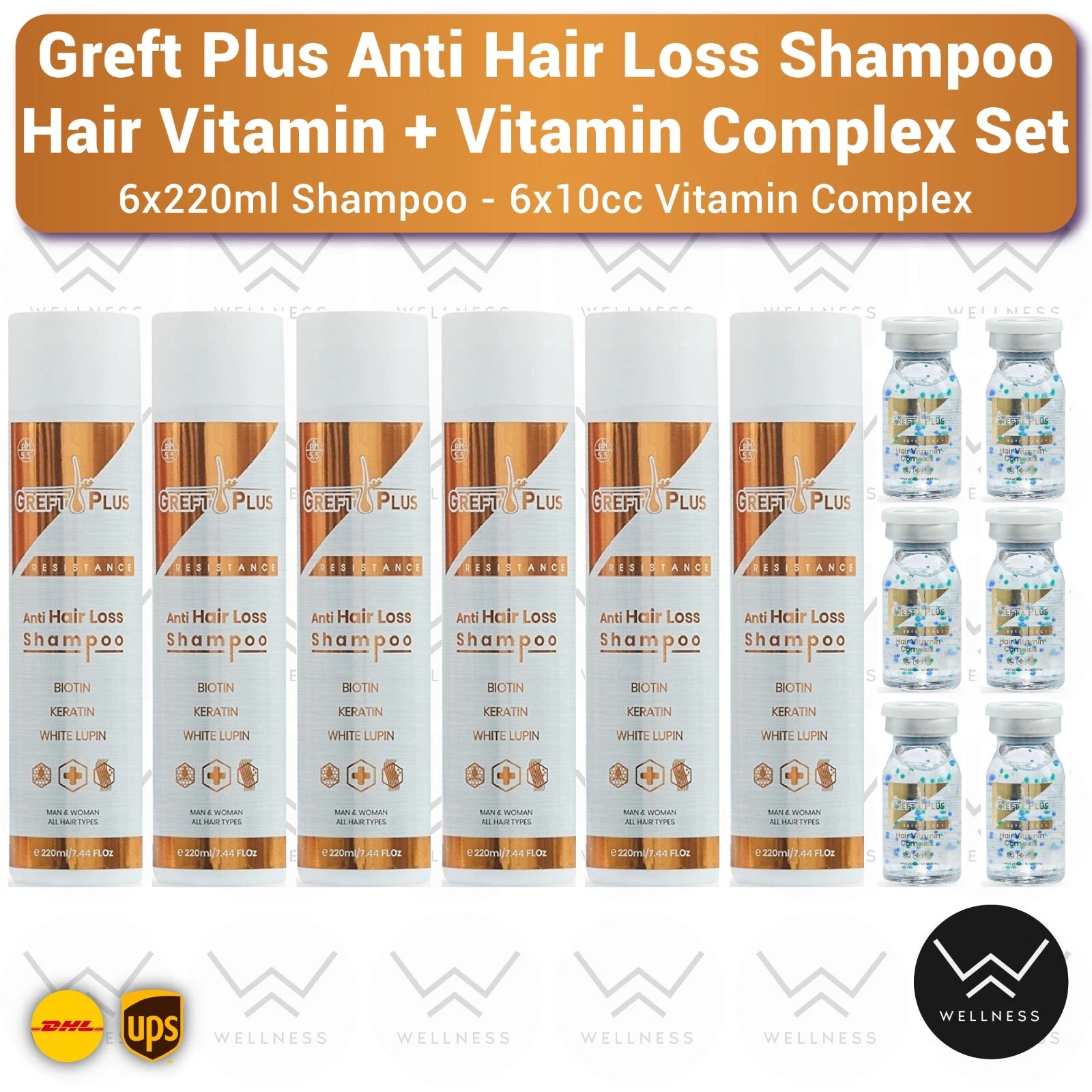 Greft Plus Anti Hair Loss Nourishing Shampoo and Vitamin Complex Serum Set, 6LOT