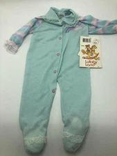 Vintage Lullaby Land One Piece Sleeper Pajamas Aqua Rainbow Medium NWT