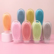 Silicone Travel Bottles With Massage Brush 2in1 Compliant Leakproof Squeezable