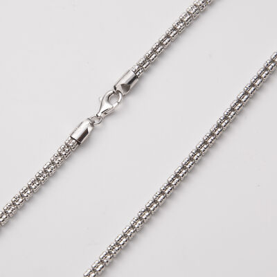 Ice Link Chain Rhodium Diamond-Cut 4mm Sterling Silver 925 Italy