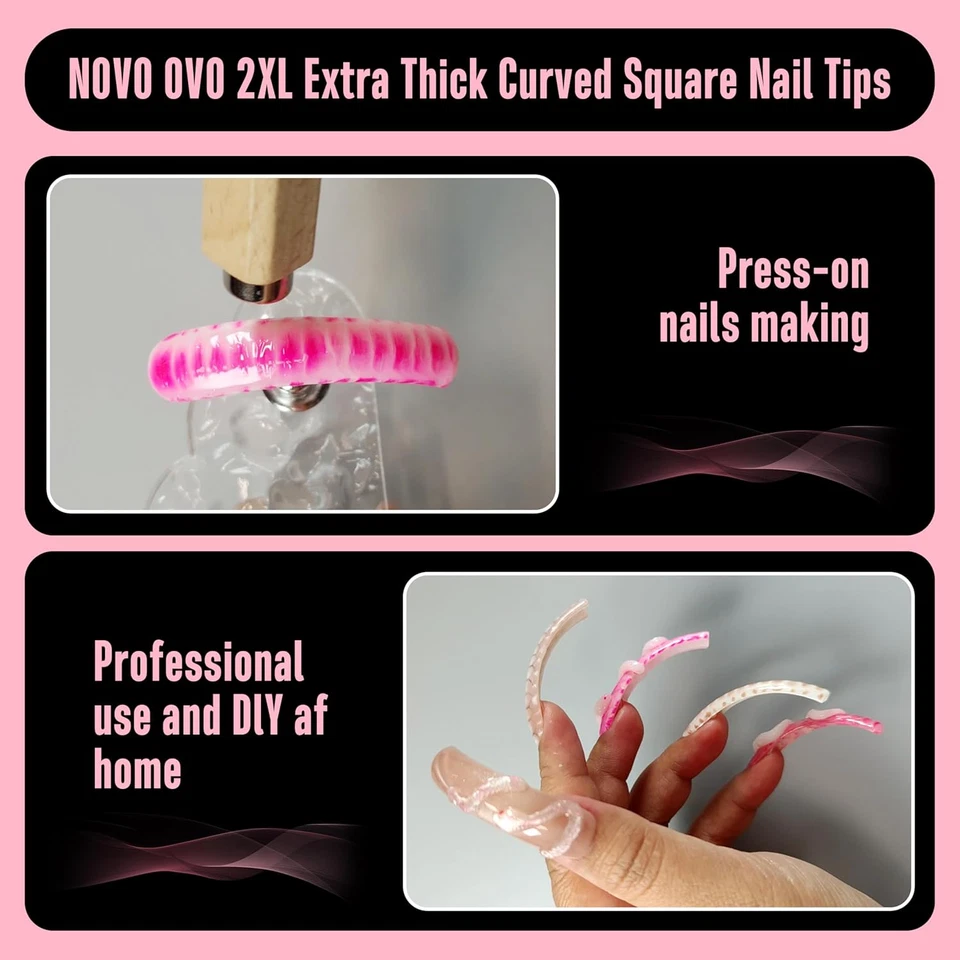 Curved Nail Tips Press on Full Cover, Extra Curve Square Gel X Thick Long XL XXL - Image 2 of 4