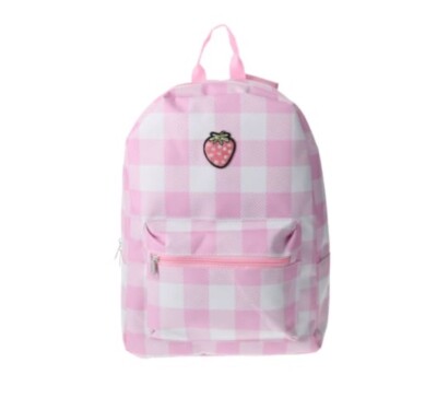Metropack Pink & White Strawberry Patch Backpack 16  x 12  x 5  Plaid Girls Bag