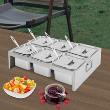 6-Container Pizza Topping Station, Stainless Steel Condiment Containers