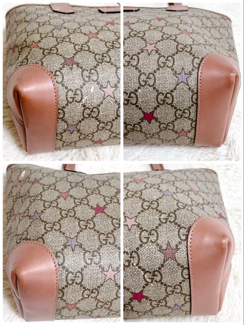 GUCCI GG Supreme Star Tote Bag Pink Brown PVC Leather Authentic AB B thumbnail 6