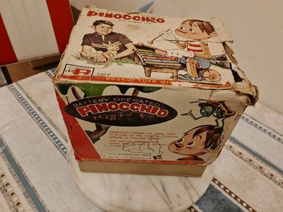 ROSCO JAPAN VINTAGE PINOCCHIO mit GLOWING FACE TIN BAT.OP. SPIELZEUG VERPACKT 1963. FUNKTIONIERT. 