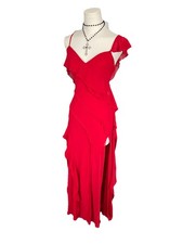 David's Bridal Women's Crystal Doll Red Ruffle Maxi Dress Size 3