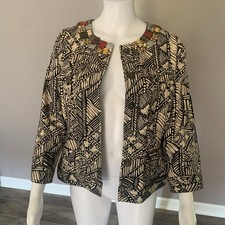 Ruby Rd Women's Jacket Black Beige 100 Cotton Size 14