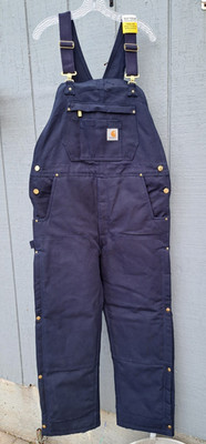 Carhartt Bib Overalls Mens Medium Navy Blue Firm Duck Insulated Loose OR4393 NWT