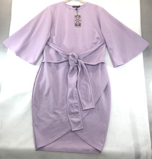 NEW Boohoo Ellie Kimono Sleeve Tie Waist Wrap Dress Size 12 Lilac Purple Stretch