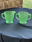 Vintage Westmoreland Uranium Depression Glass Creamer and Sugar