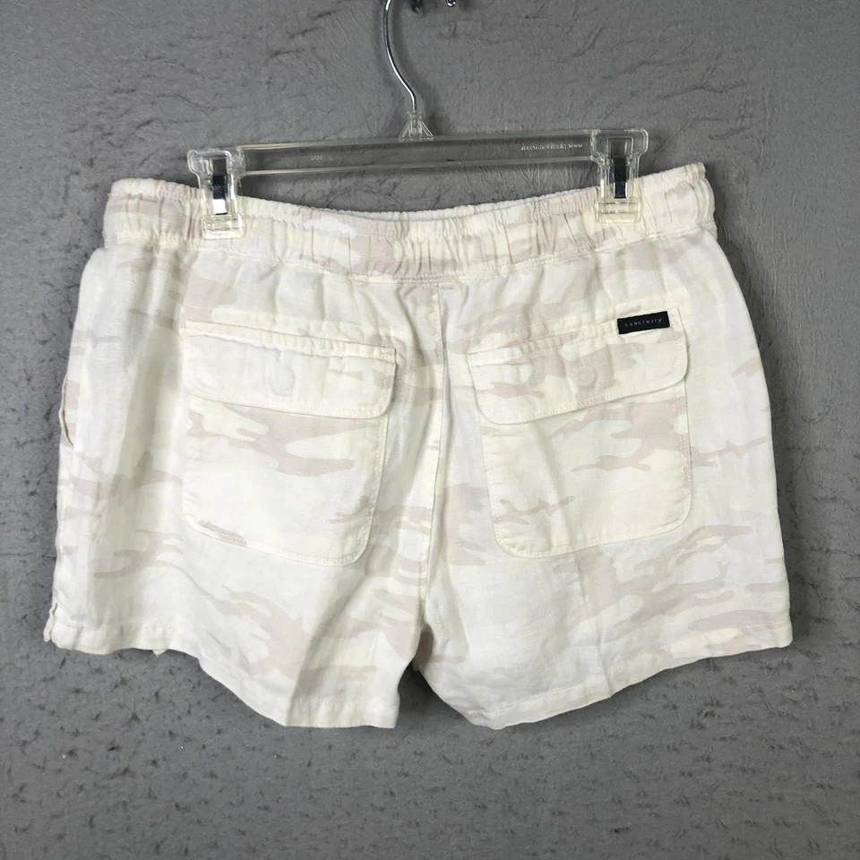 Sanctuary Shorts Womens Large White Beige Linen Camo Drawstring Pockets Pull On - Image 2 of 4